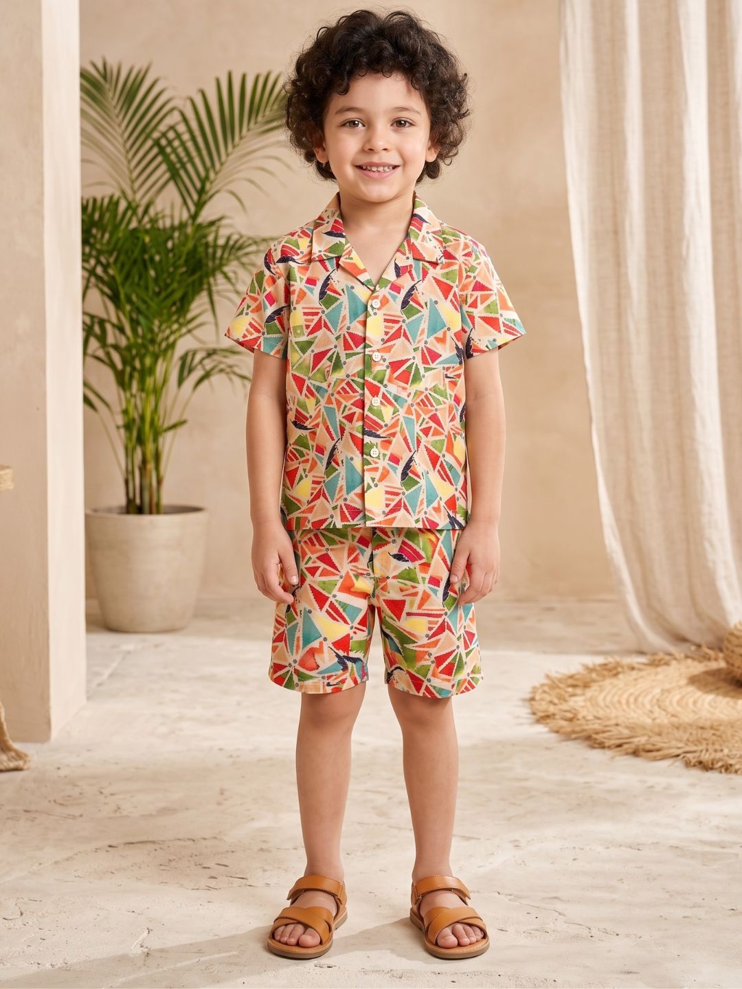 Multi-Color Cotton Half Sleeves Abstract Printed Boys Co-Ords