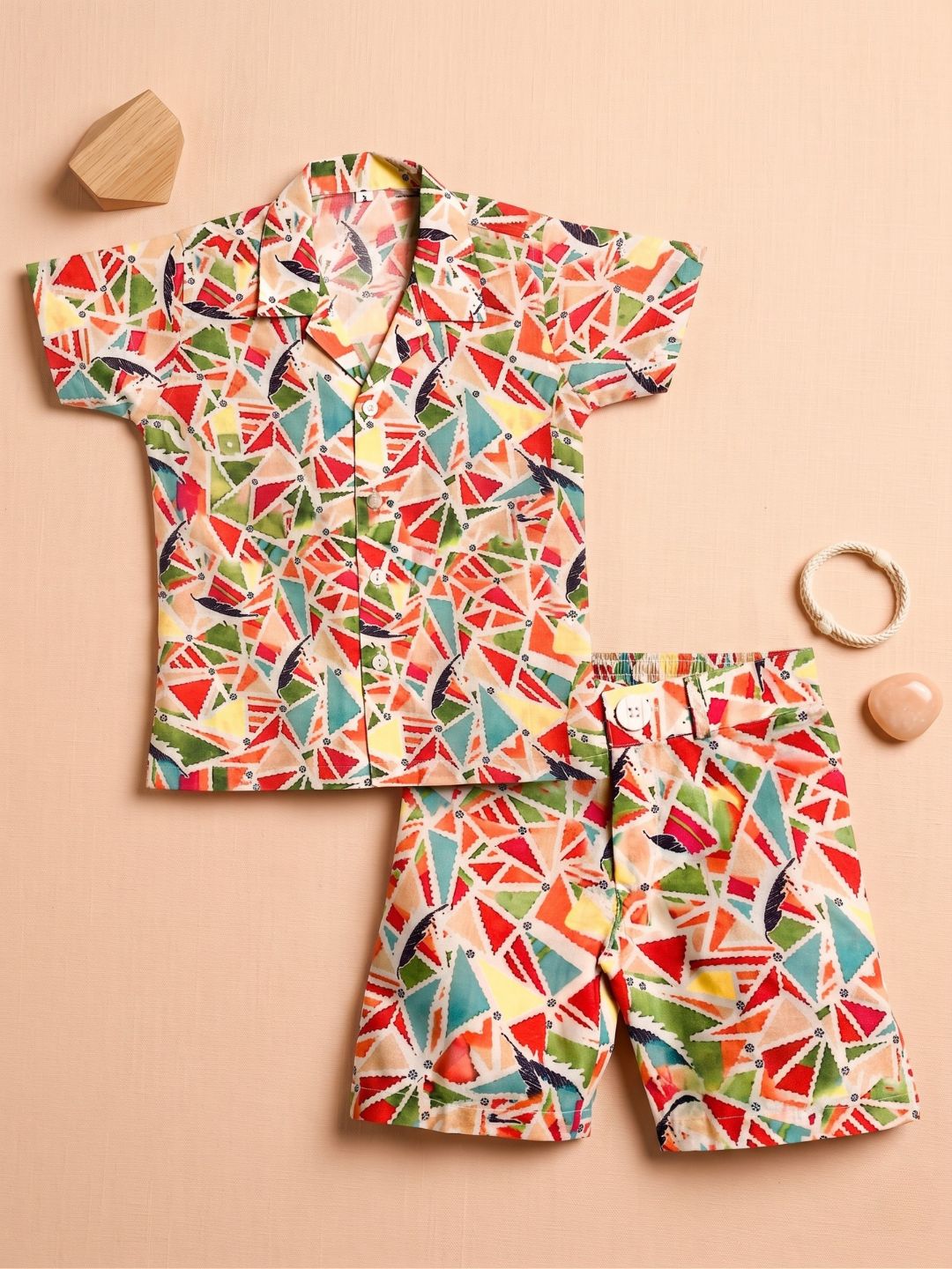 Multi-Color Cotton Half Sleeves Abstract Printed Boys Co-Ords - AJ Dezines