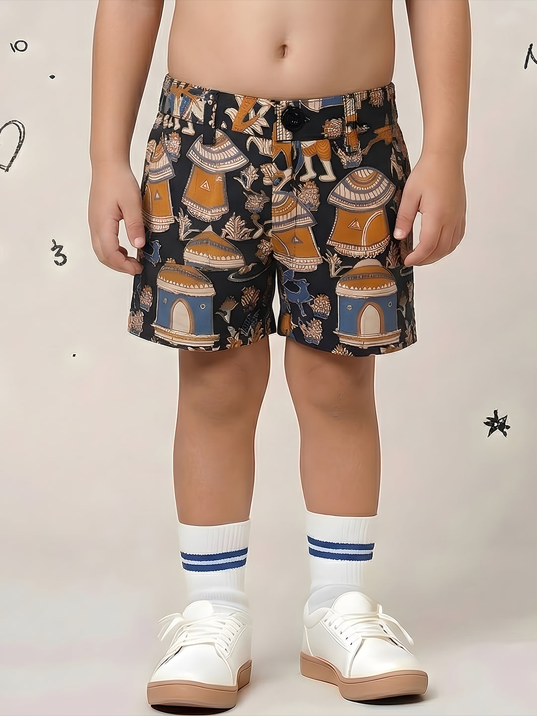 Black Tribal Print Pure Cotton Half Sleeves Fashion Outfit Co-Ords Set For Boys
