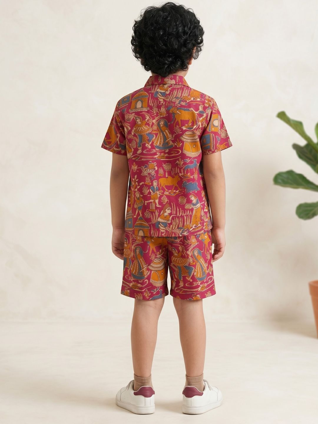 Pink Tribal Print Pure Cotton Half Sleeves Casual Co-Ords Set For Kids Boys