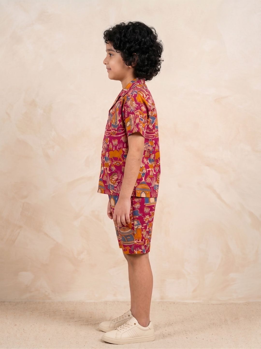 Pink Tribal Print Pure Cotton Half Sleeves Casual Co-Ords Set For Kids Boys