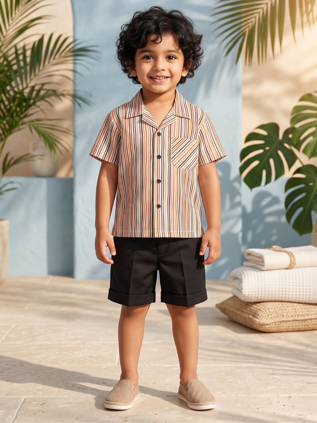 Mult Color Stripes Cotton Blend Boys Co-Ords For Boys