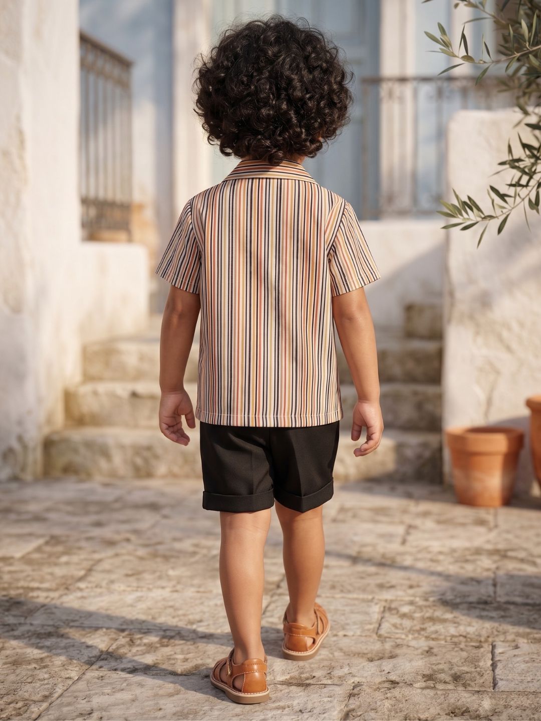Mult Color Stripes Cotton Blend Boys Co-Ords For Boys