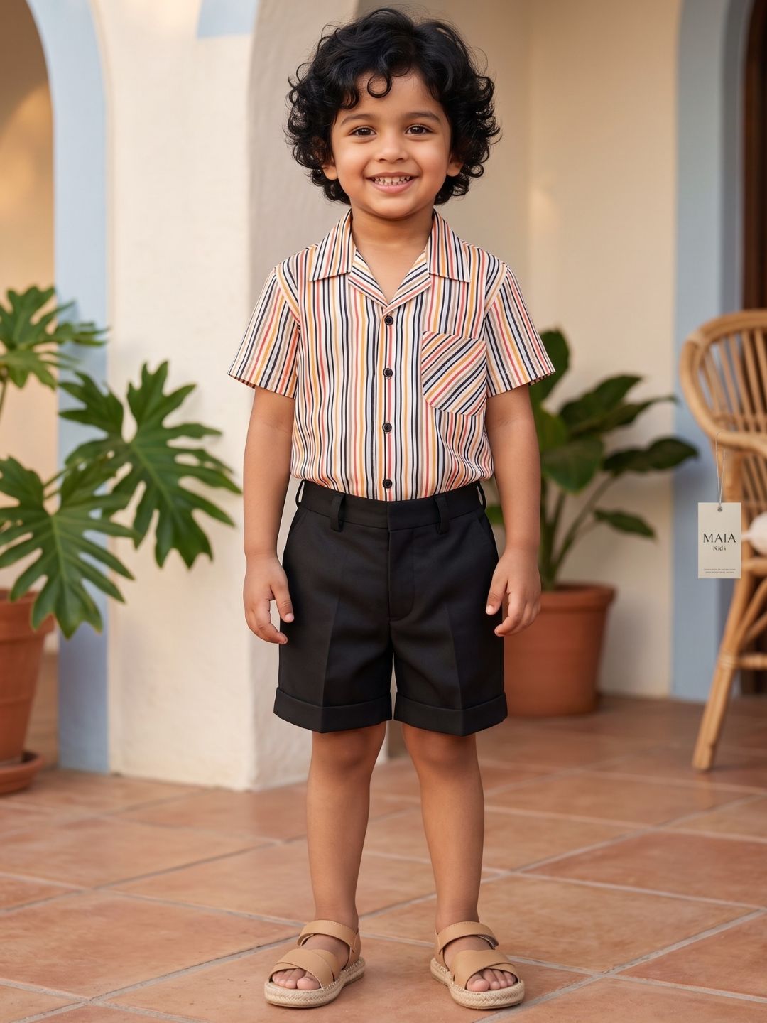 Mult Color Stripes Cotton Blend Boys Co-Ords For Boys