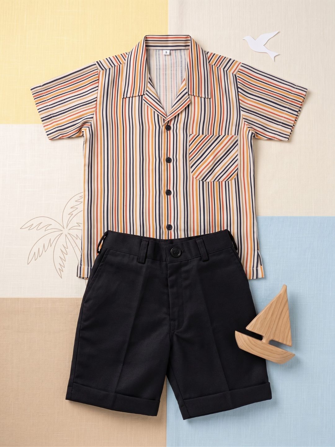 Mult Color Stripes Cotton Blend Boys Co-Ords For Boys