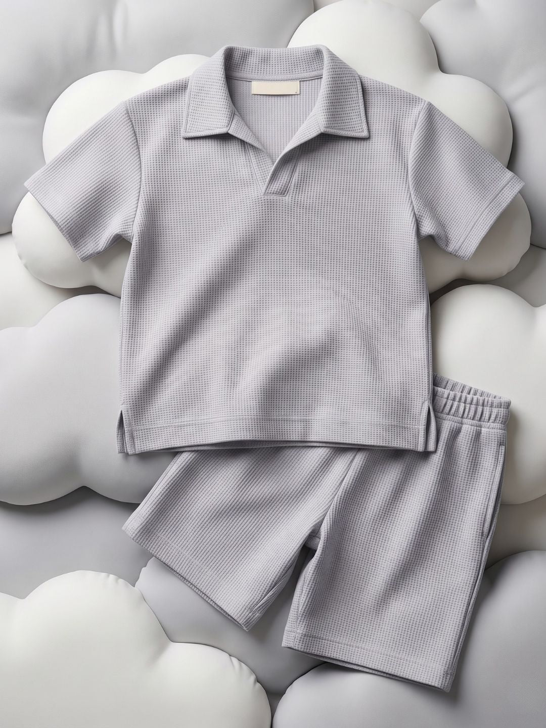 Grey Solid Cotton Oversized Co-Ords For Boys