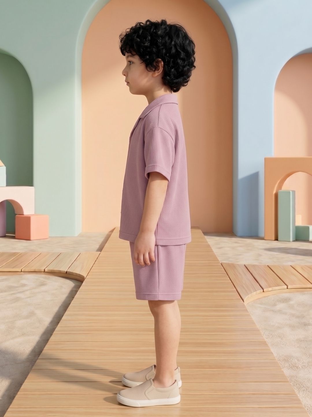 Pink Solid Cotton Oversized Co-Ords For Boys