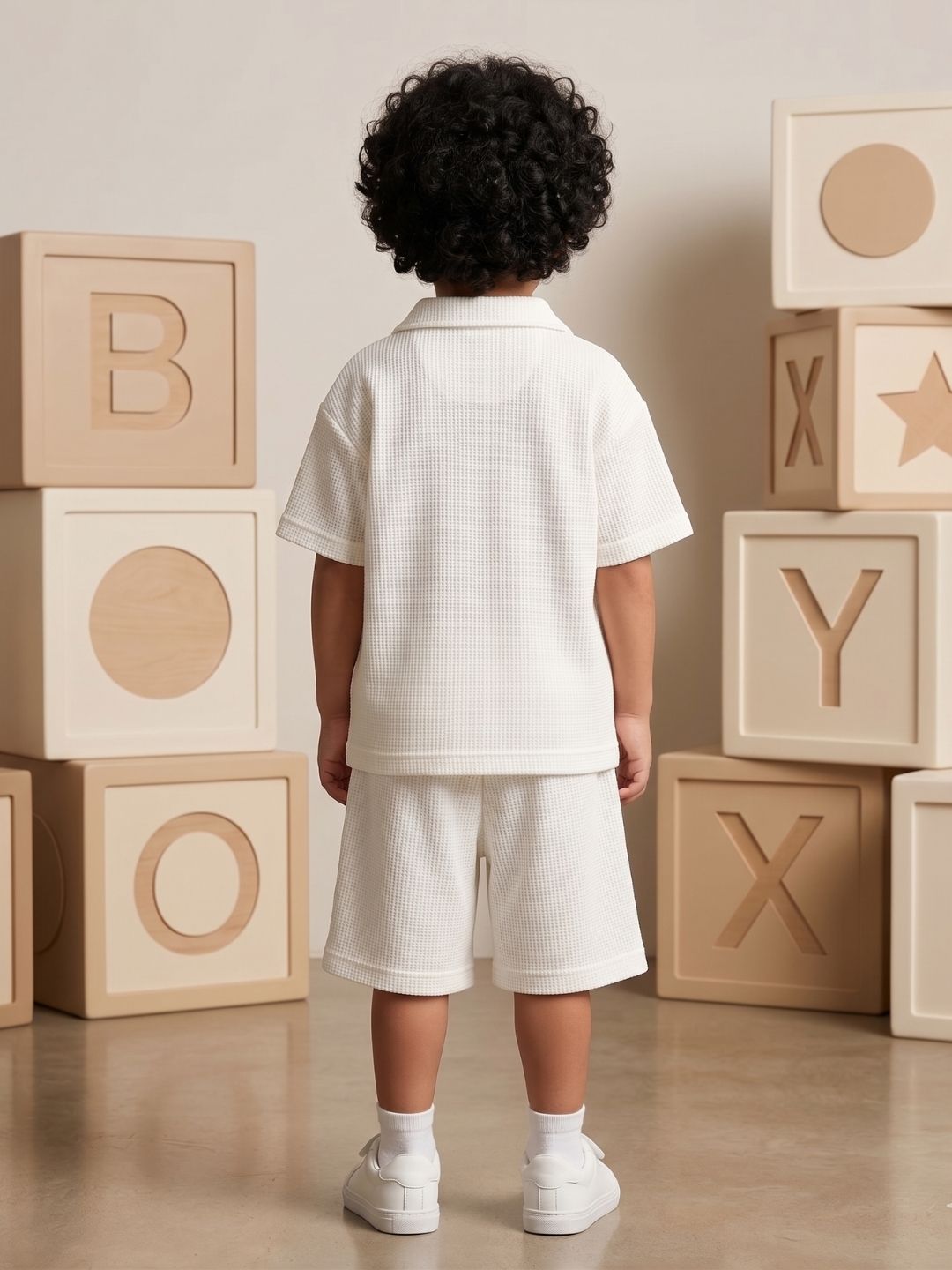 White Solid Cotton Oversized Co-Ords For Boys