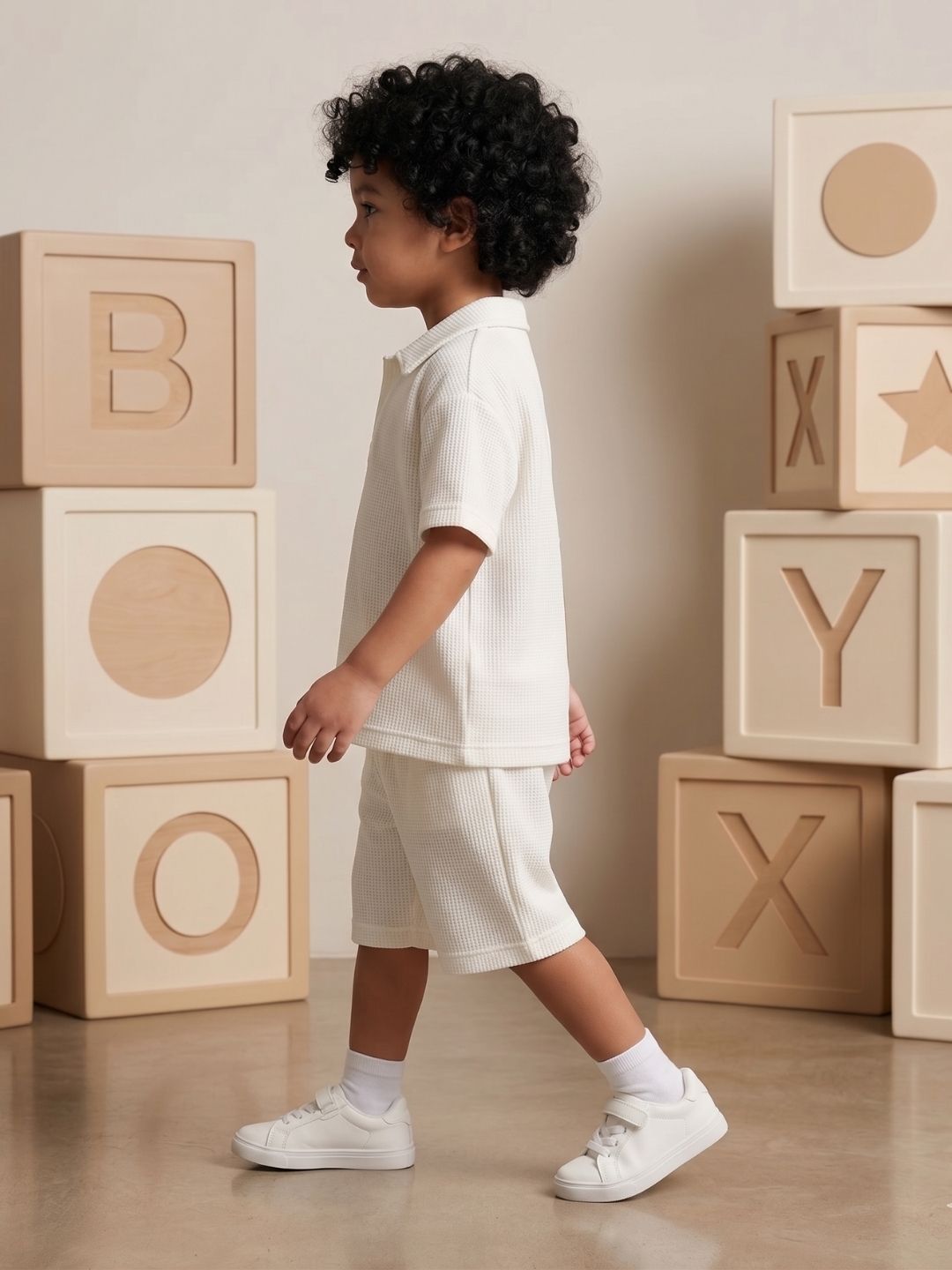 White Solid Cotton Oversized Co-Ords For Boys