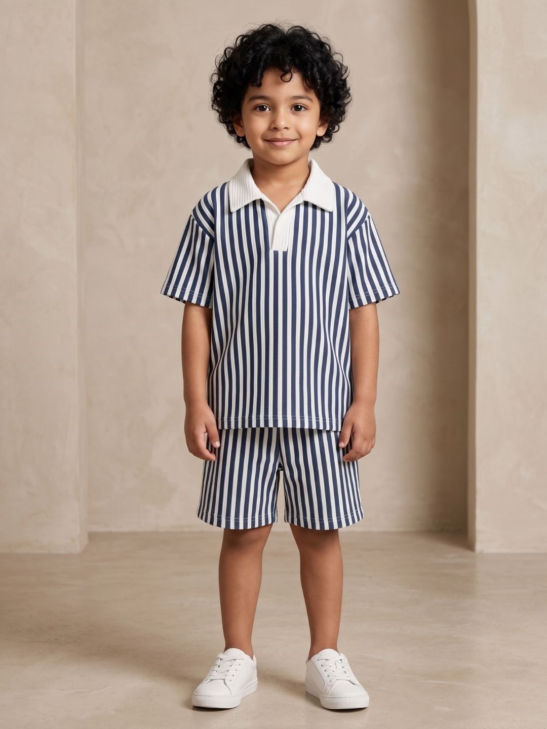 Blue Stripes Cotton Oversized Co-Ords For Boys