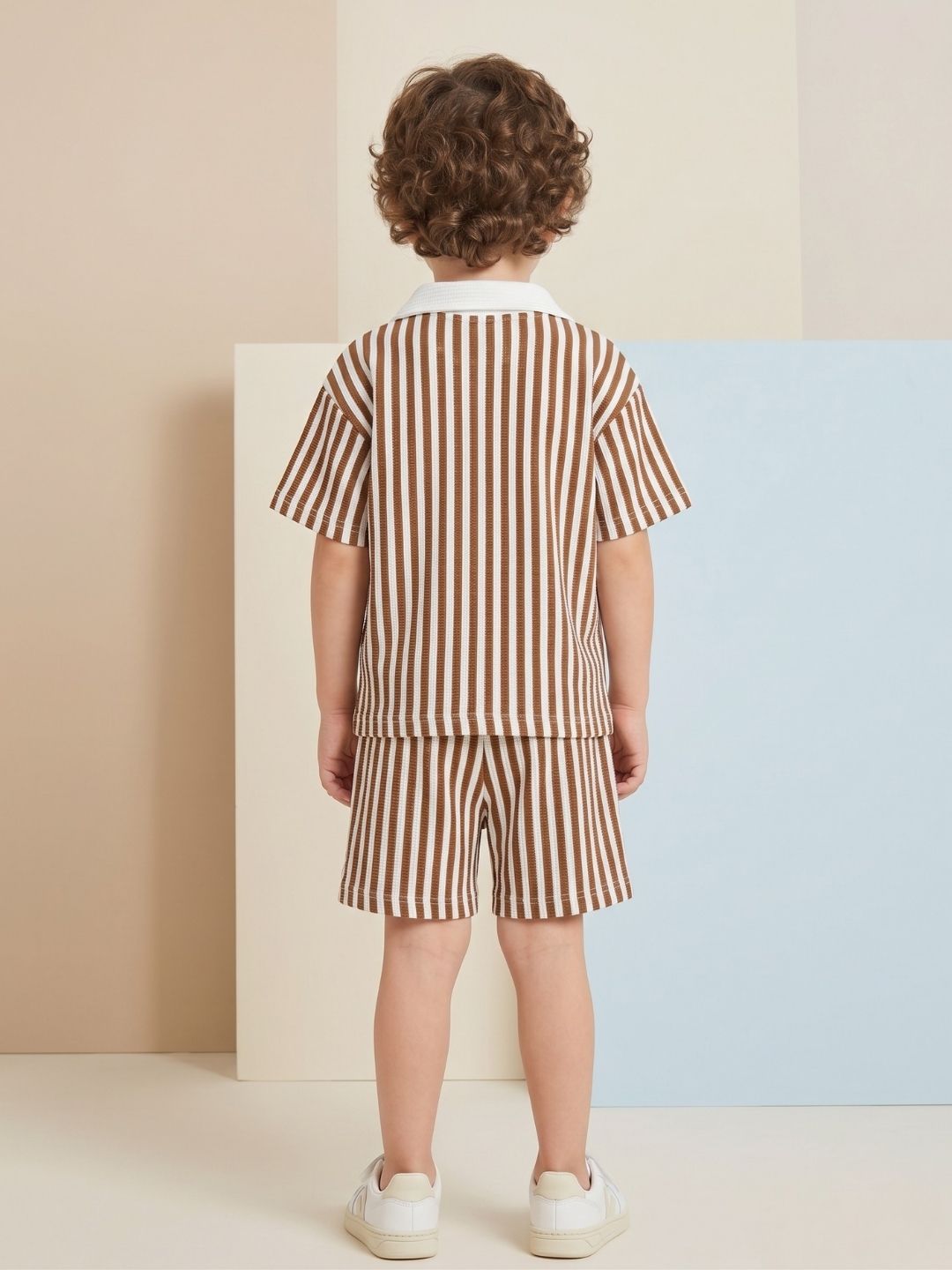 Brown Stripes Cotton Oversized Co-Ords For Boys