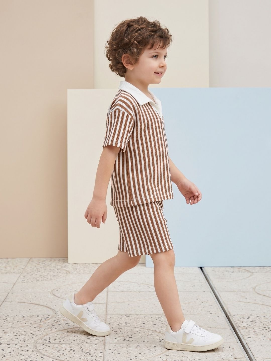 Brown Stripes Cotton Oversized Co-Ords For Boys