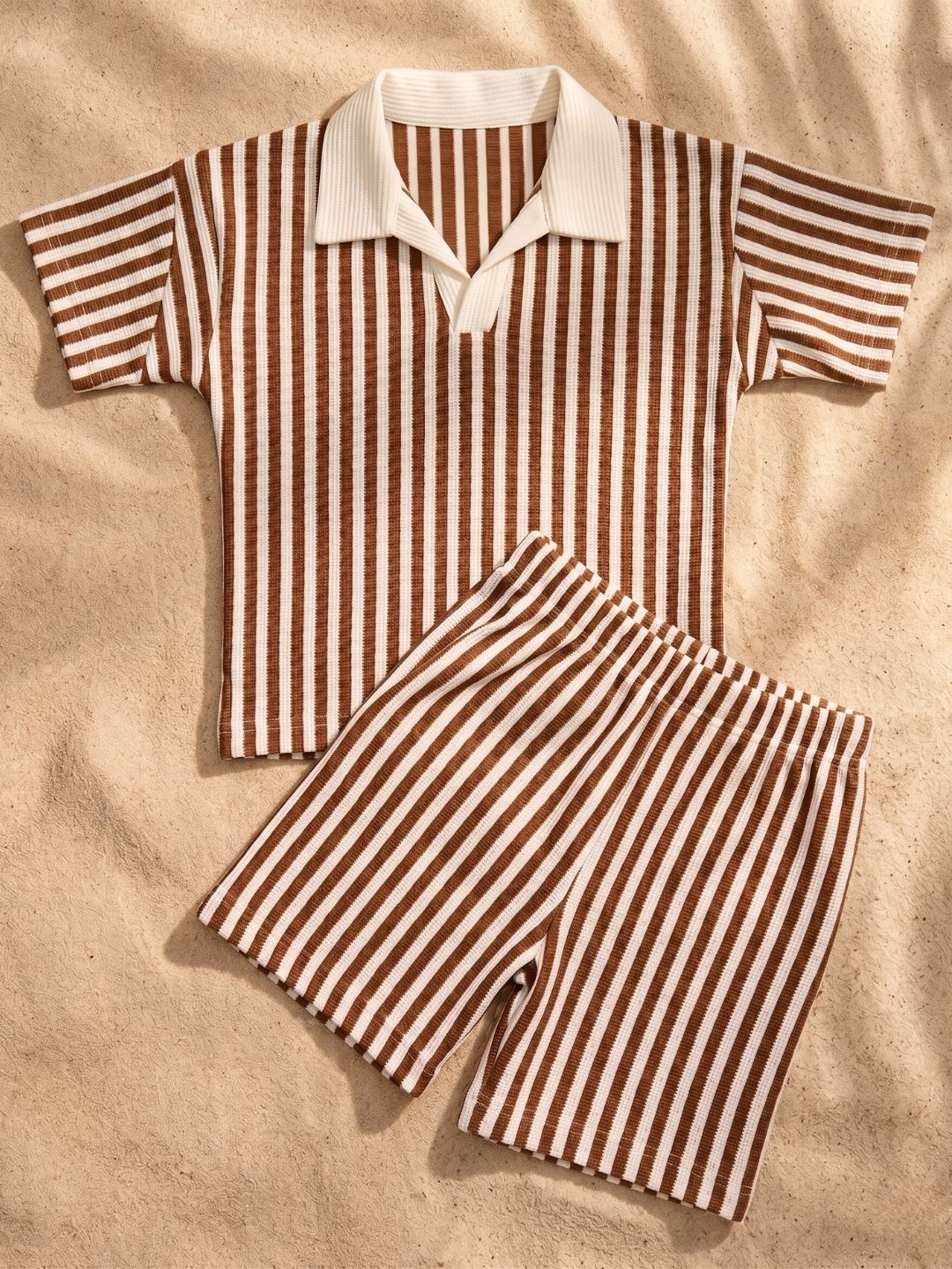 Brown Stripes Cotton Oversized Co-Ords For Boys