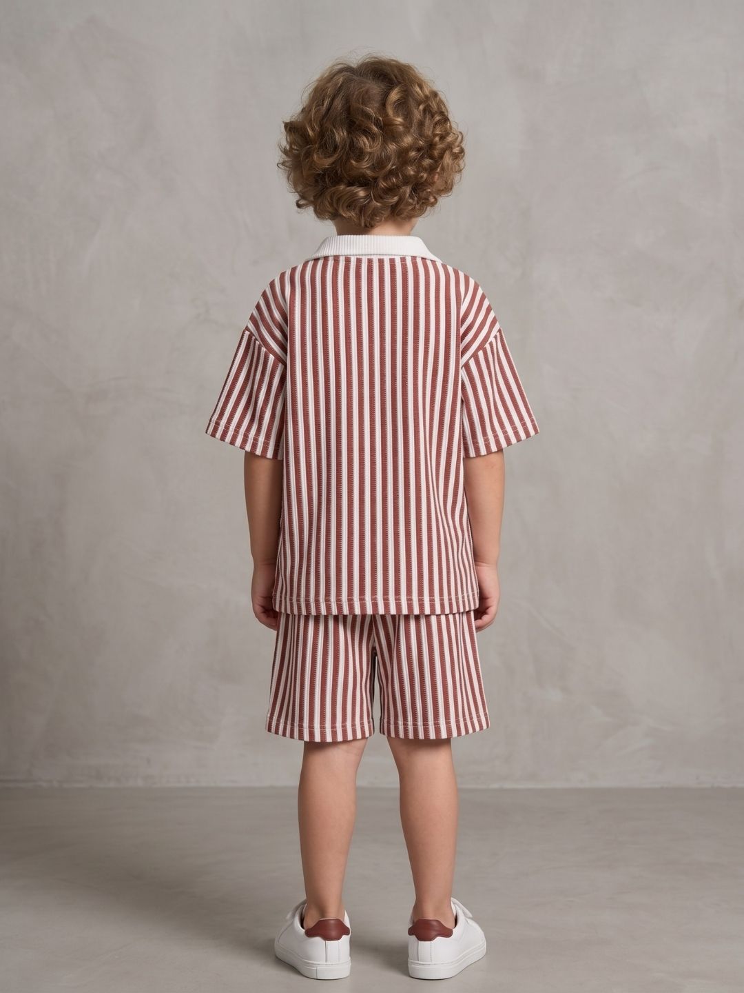 Maroon Stripes Cotton Oversized Co-Ords For Boys