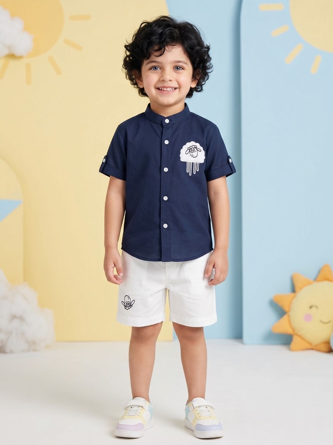 Blue Sheep Embroidery Pure Cotton Co-Ords For Boys