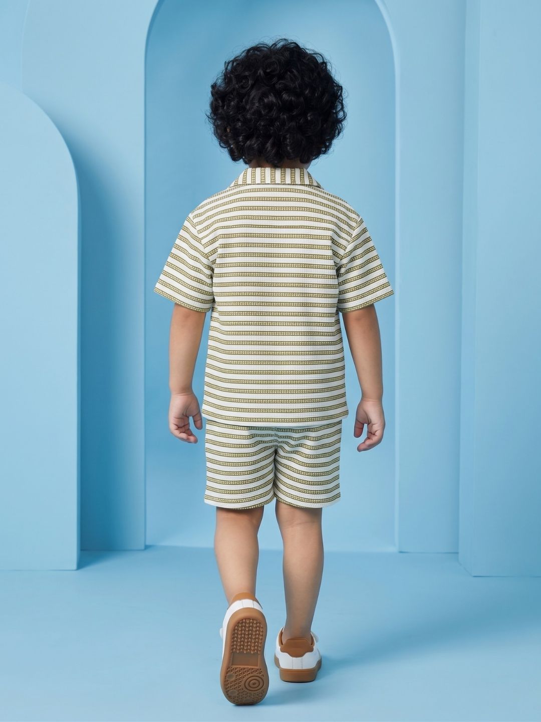 AJ Dezines Green Stripes Cotton Over-sized Co-Ords For Boys