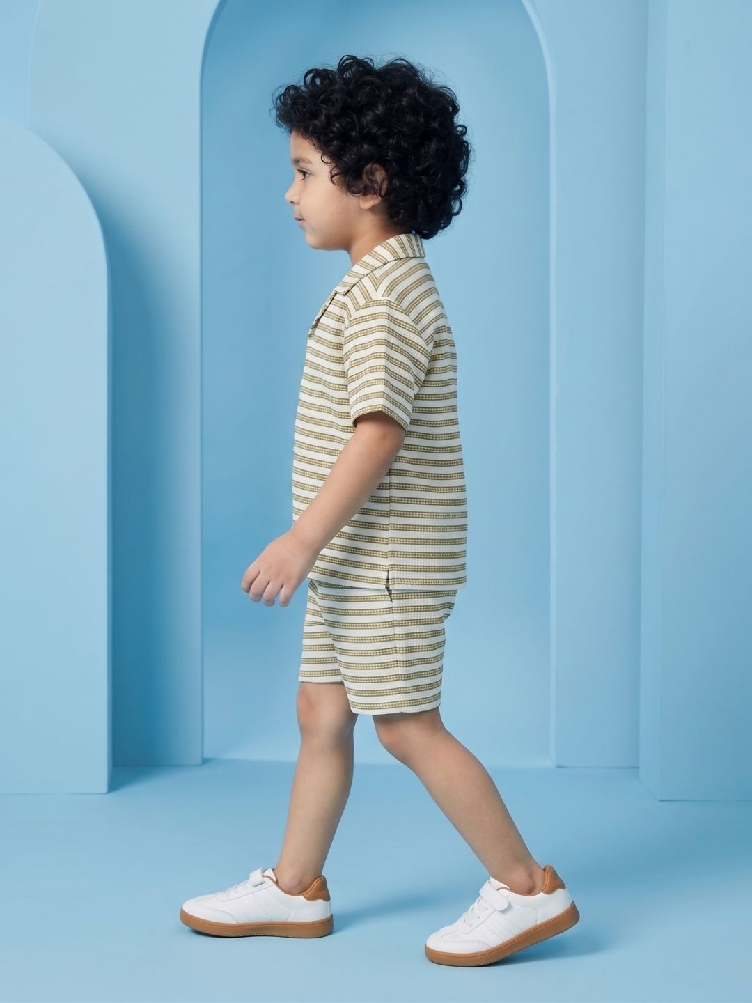 AJ Dezines Green Stripes Cotton Over-sized Co-Ords For Boys