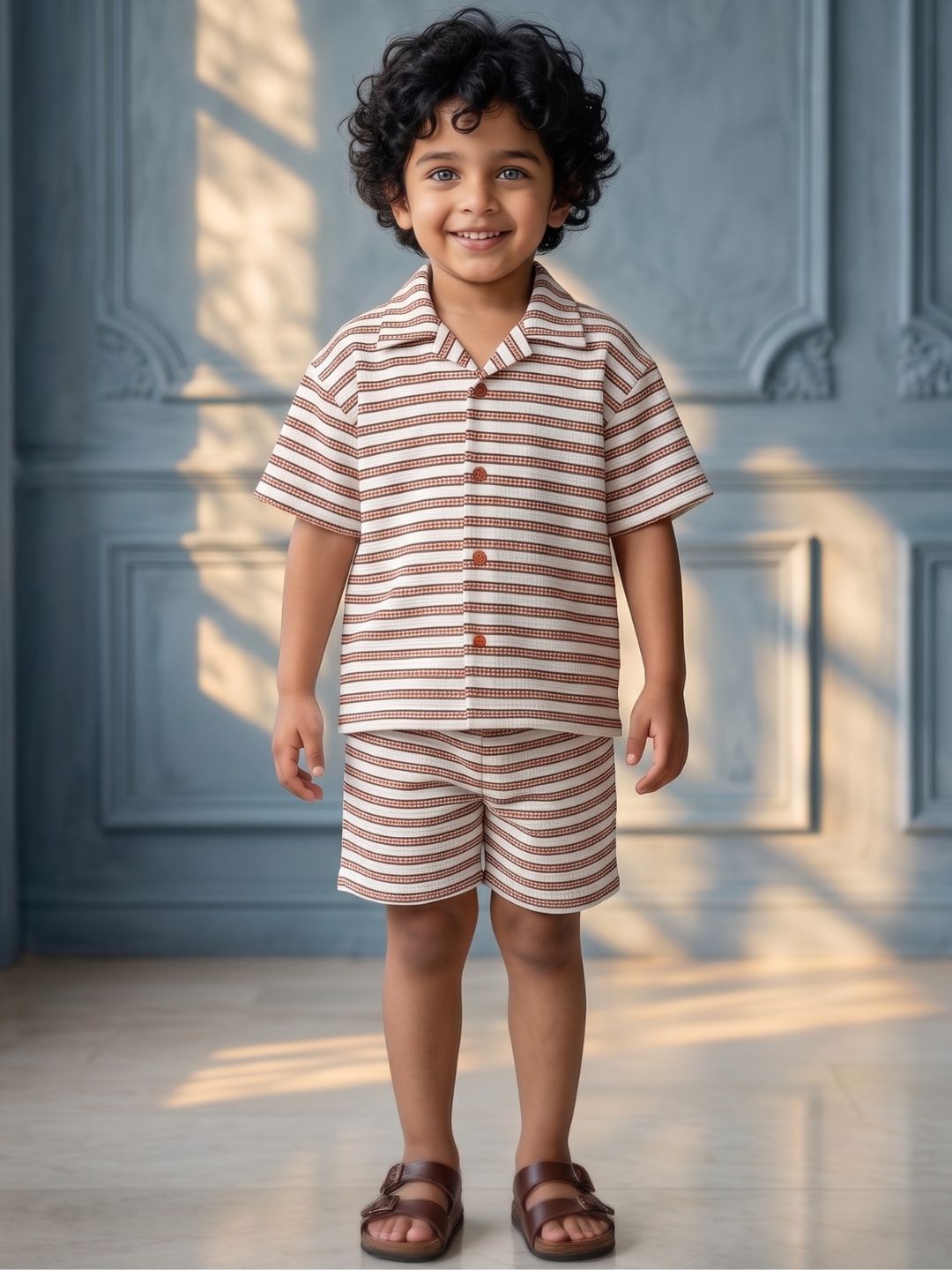 AJ Dezines Orange Stripes Cotton Over-sized Co-Ords For Boys