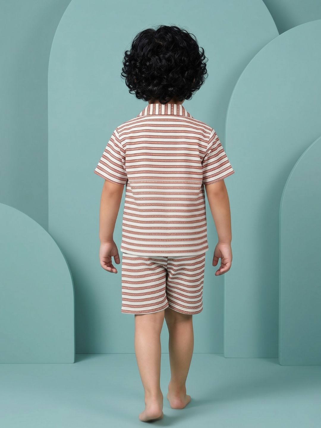 AJ Dezines Orange Stripes Cotton Over-sized Co-Ords For Boys