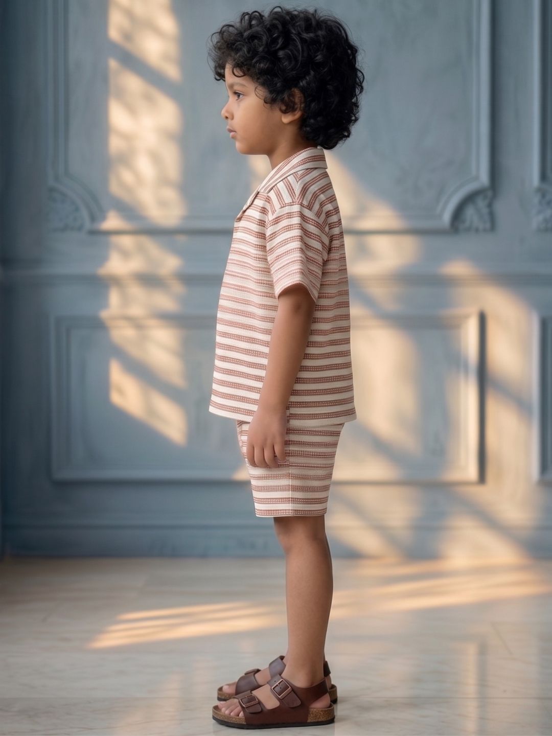 AJ Dezines Orange Stripes Cotton Over-sized Co-Ords For Boys