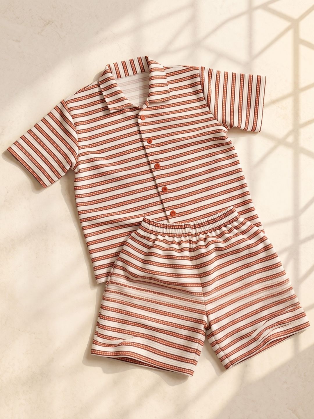AJ Dezines Orange Stripes Cotton Over-sized Co-Ords For Boys