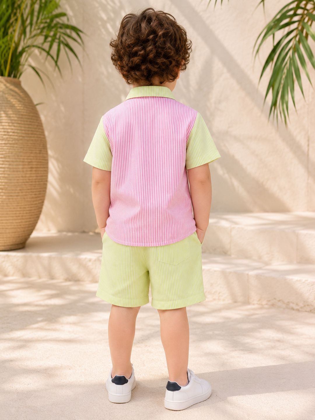 AJ Dezines Mult Color Stripes and Color Block Cotton Co-Ords For Boys