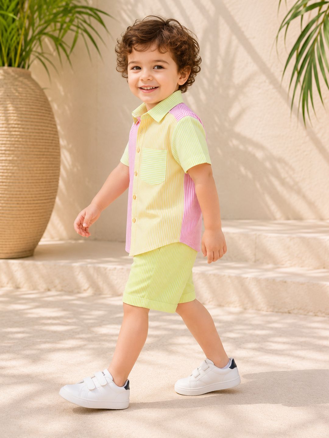 AJ Dezines Mult Color Stripes and Color Block Cotton Co-Ords For Boys