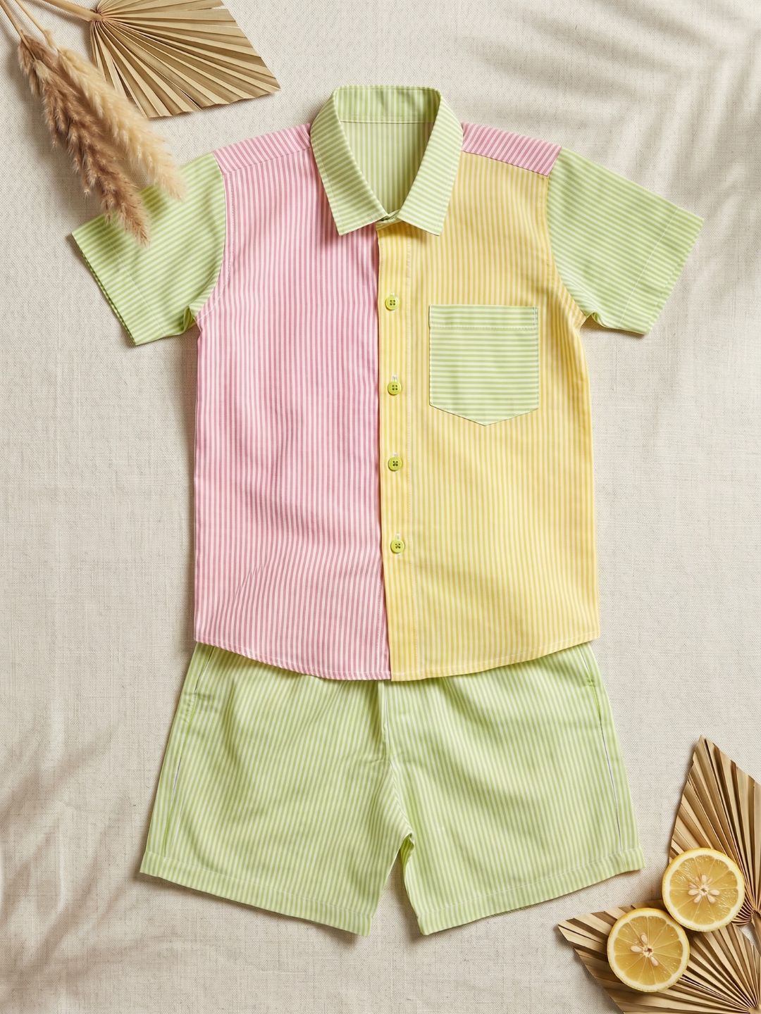 AJ Dezines Mult Color Stripes and Color Block Cotton Co-Ords For Boys