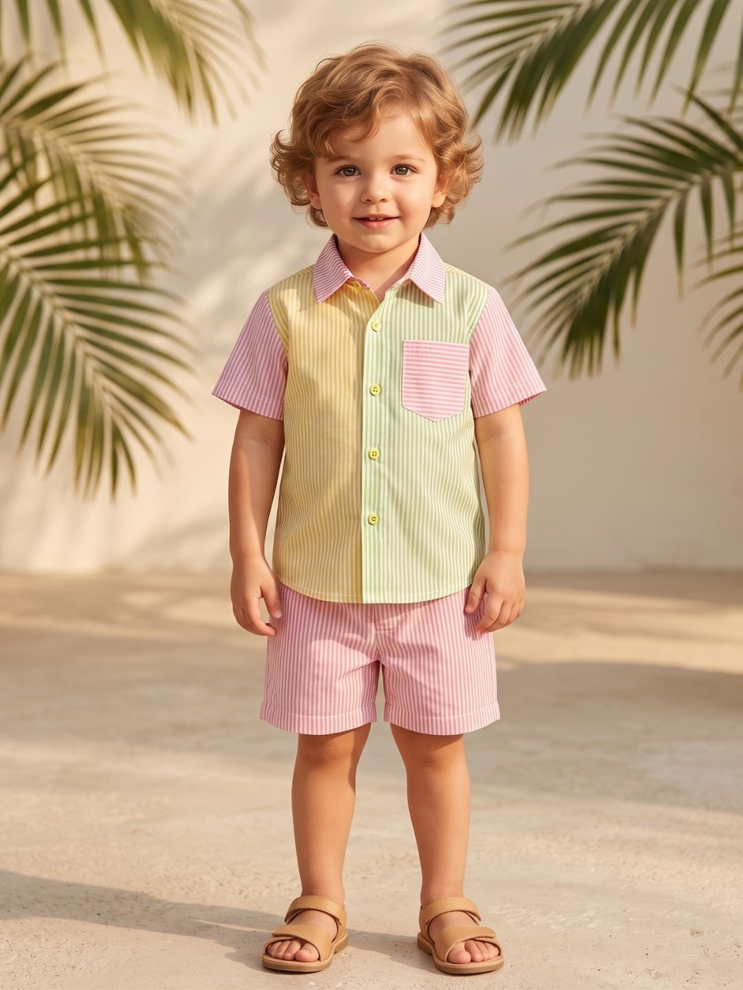 AJ Dezines Mult Color Stripes and Color Block Cotton Co-Ords For Boys