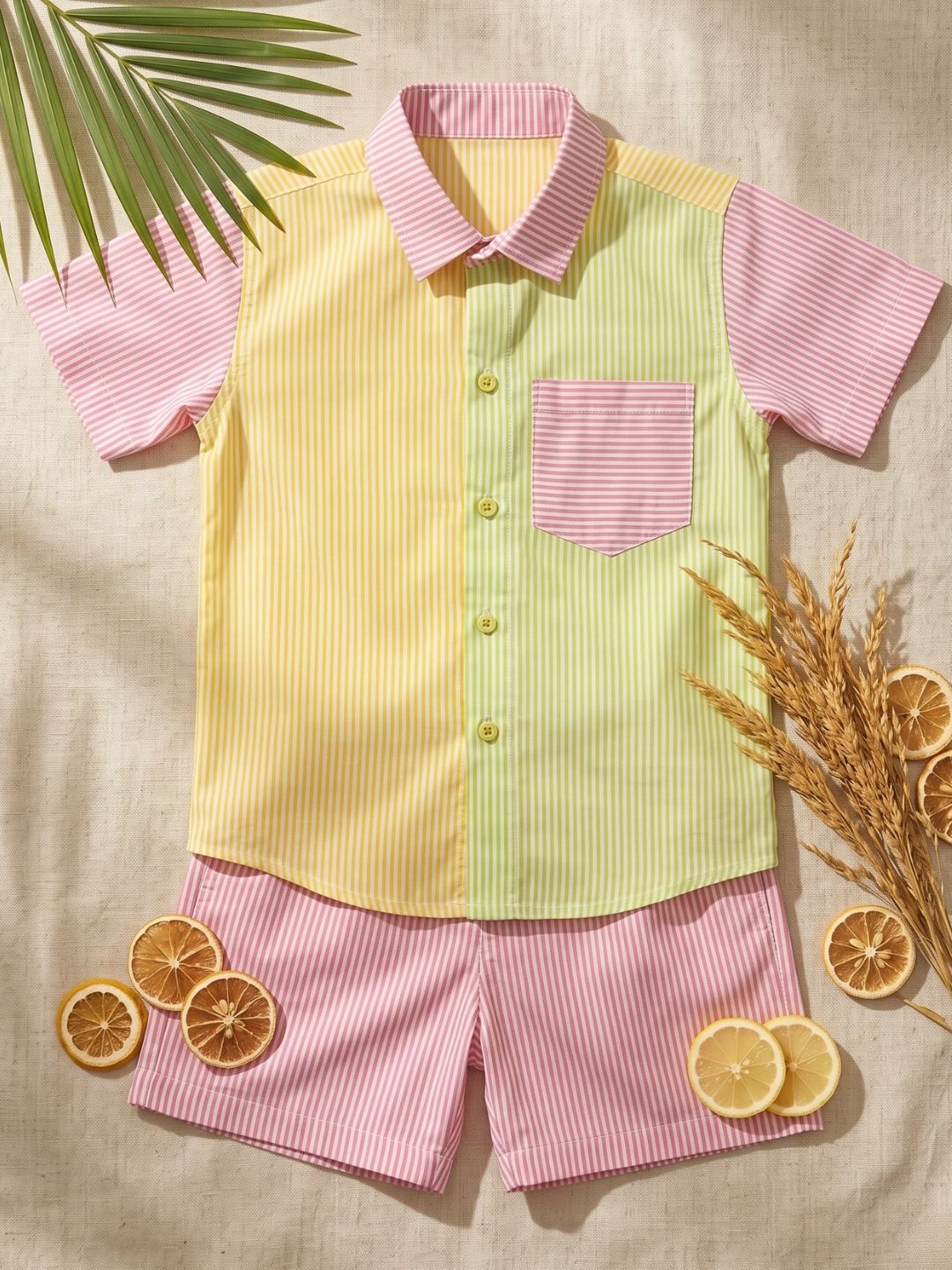 AJ Dezines Mult Color Stripes and Color Block Cotton Co-Ords For Boys