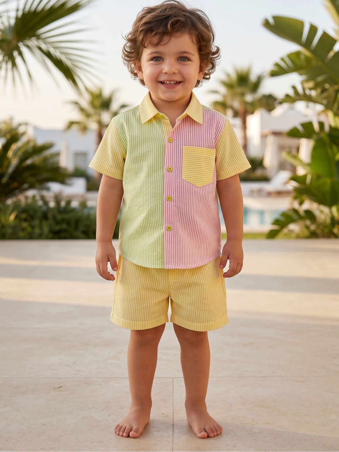 AJ Dezines Mult Color Stripes and Color Block Cotton Co-Ords For Boys