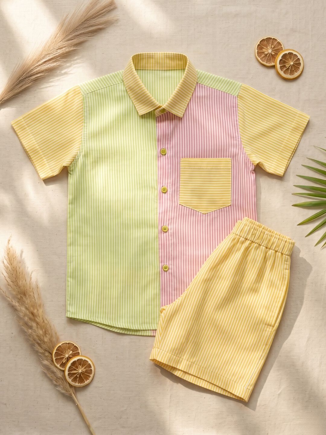 AJ Dezines Mult Color Stripes and Color Block Cotton Co-Ords For Boys