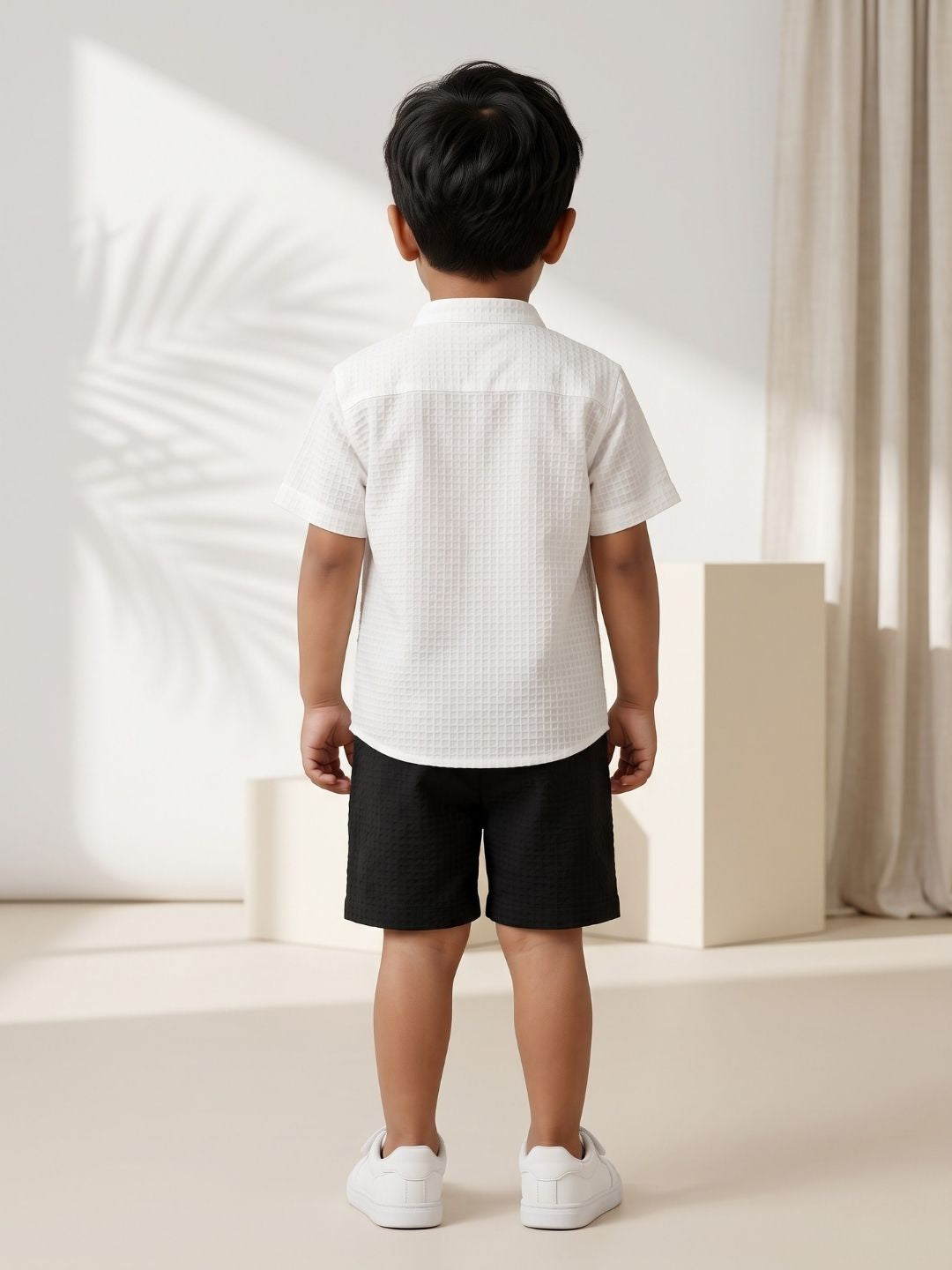 AJ Dezines Black Box Textured Waffle Fabric Cotton Blend Co-Ords For Boys