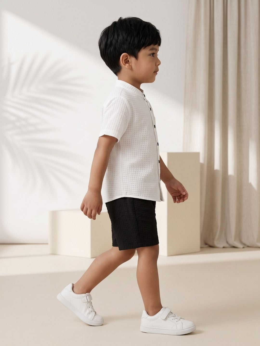 AJ Dezines Black Box Textured Waffle Fabric Cotton Blend Co-Ords For Boys