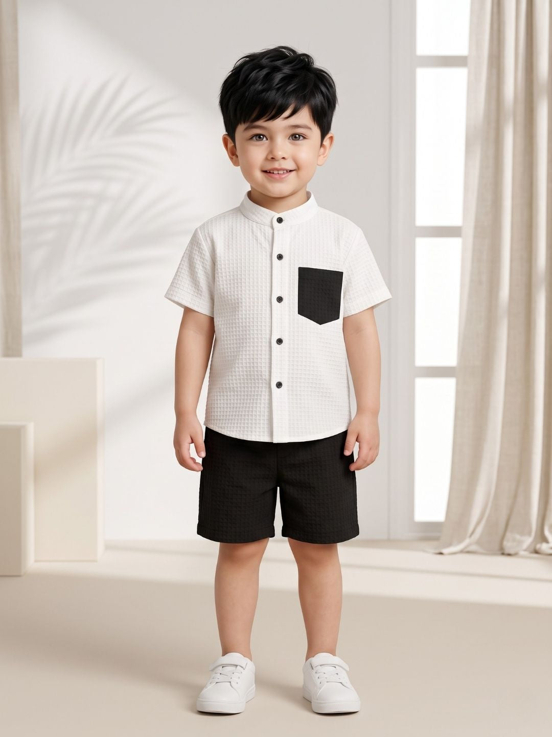 AJ Dezines Black Box Textured Waffle Fabric Cotton Blend Co-Ords For Boys