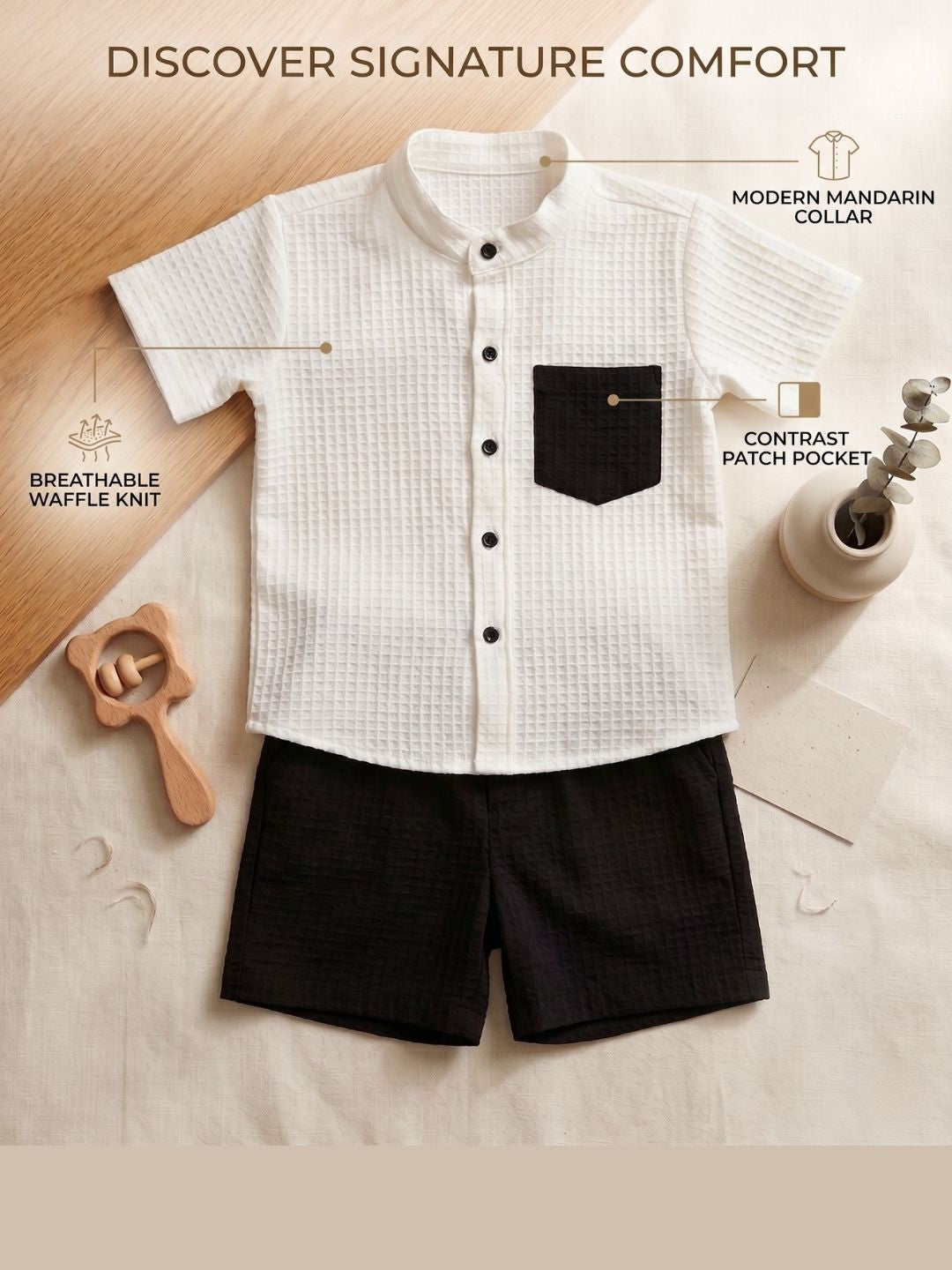 AJ Dezines Black Box Textured Waffle Fabric Cotton Blend Co-Ords For Boys