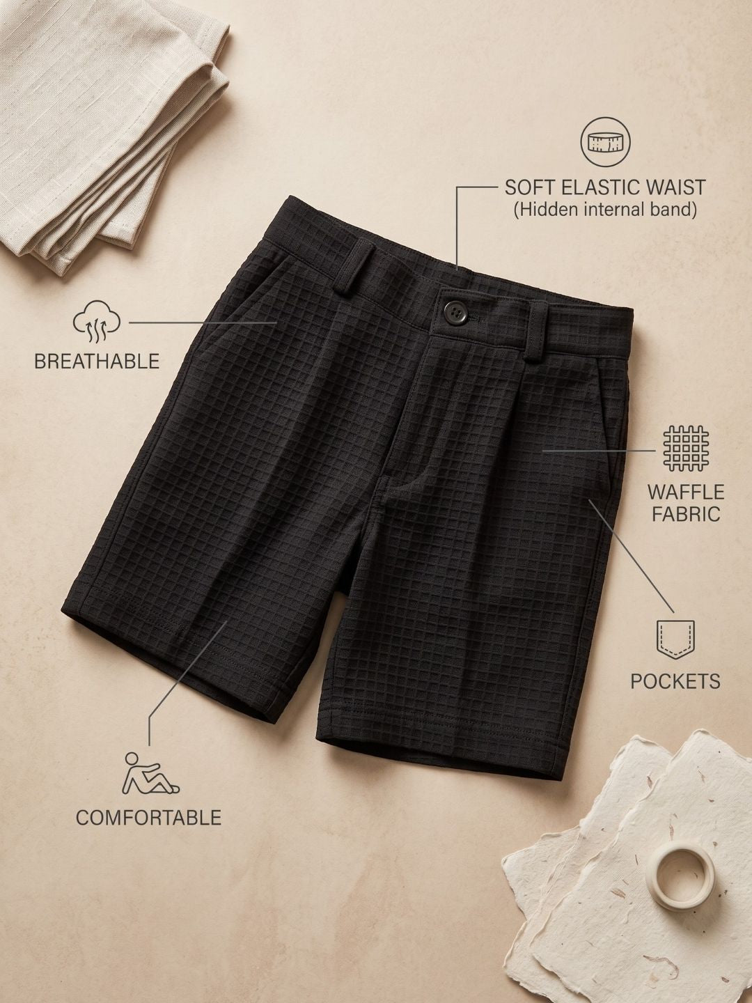AJ Dezines Black Box Textured Waffle Fabric Cotton Blend Co-Ords For Boys