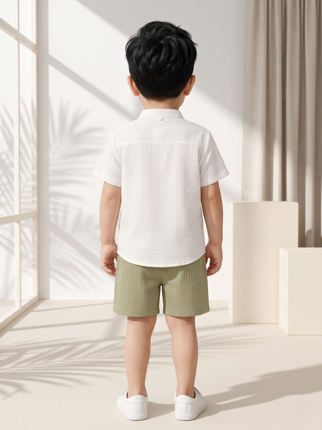AJ Dezines Green Box Textured Waffle Fabric Cotton Blend Co-Ords For Boys