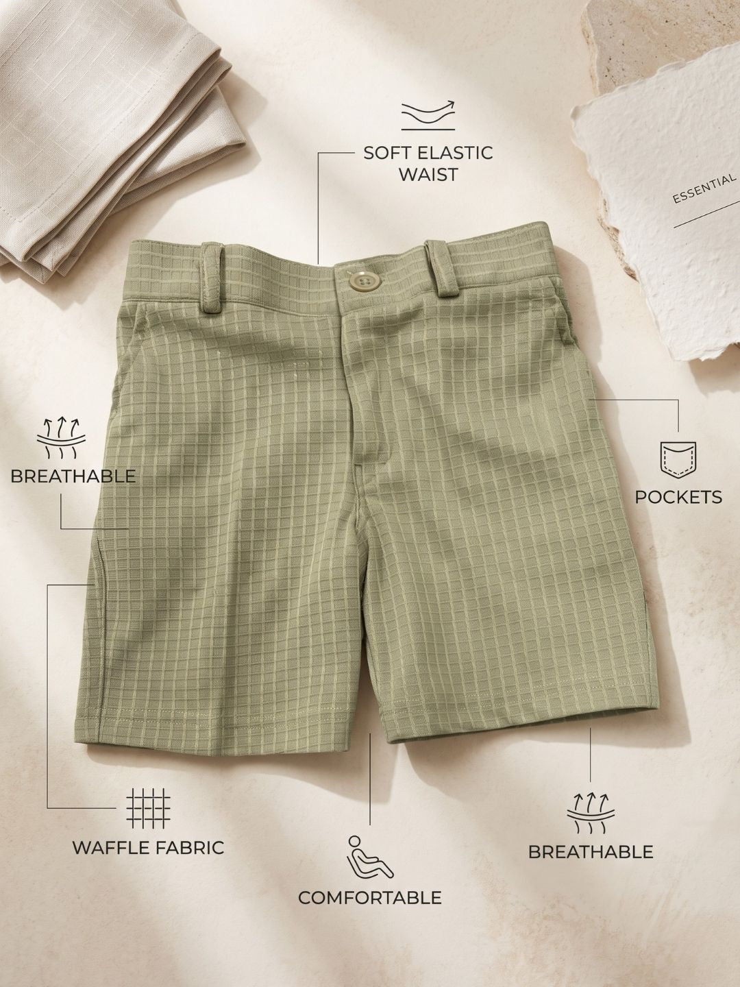 AJ Dezines Green Box Textured Waffle Fabric Cotton Blend Co-Ords For Boys