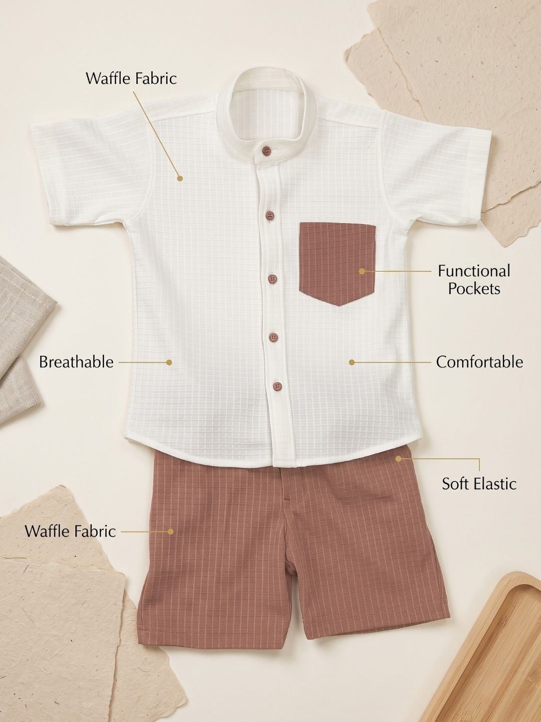 AJ Dezines Pink Box Textured Waffle Fabric Cotton Blend Co-Ords For Boys