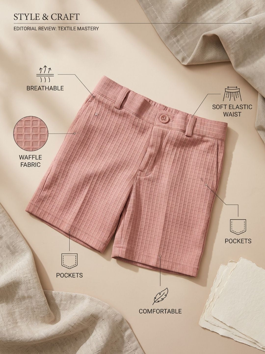 AJ Dezines Pink Box Textured Waffle Fabric Cotton Blend Co-Ords For Boys