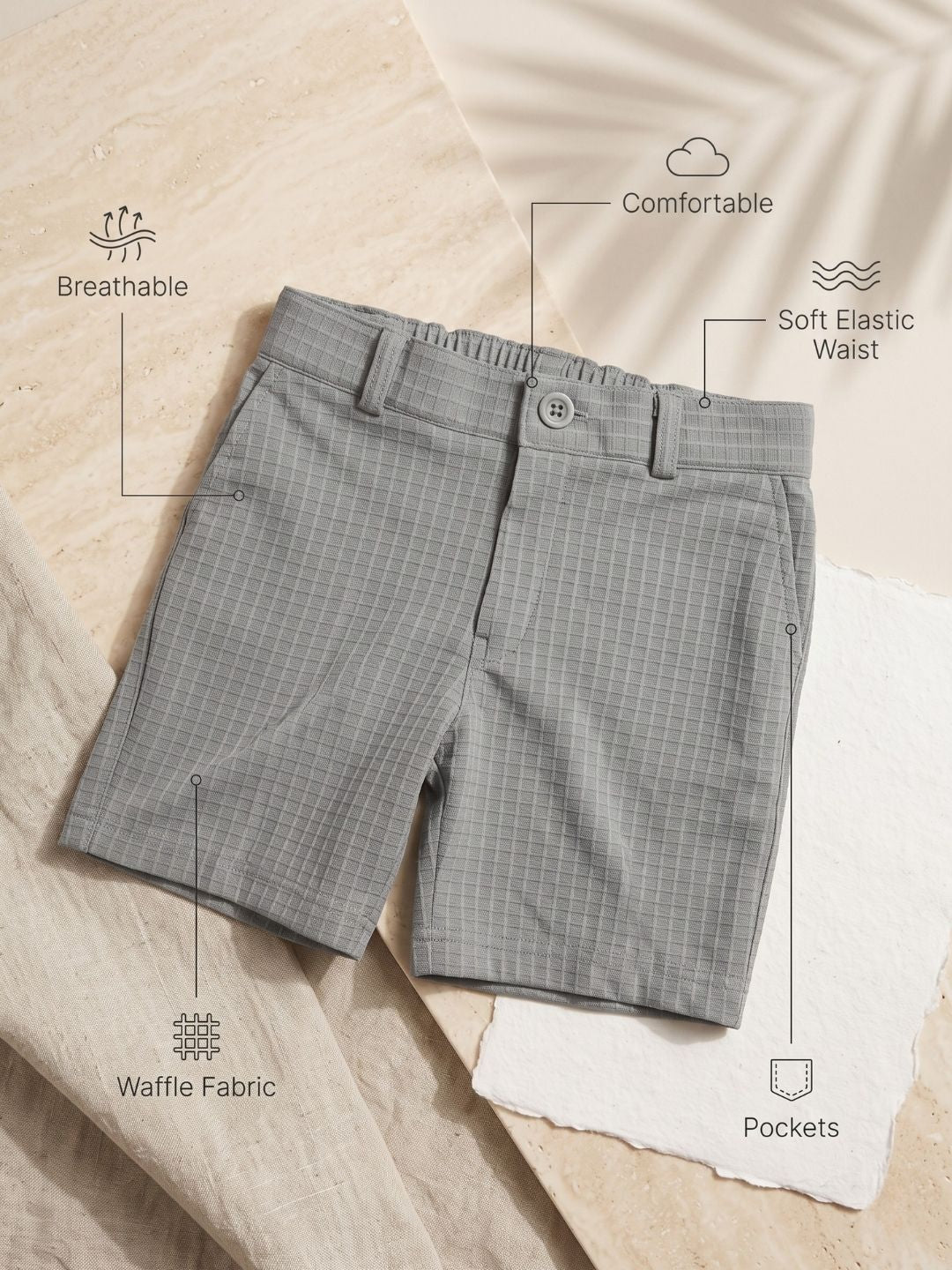 AJ Dezines Grey Box Textured Waffle Fabric Color Block Cotton Blend Co-Ords For Boys