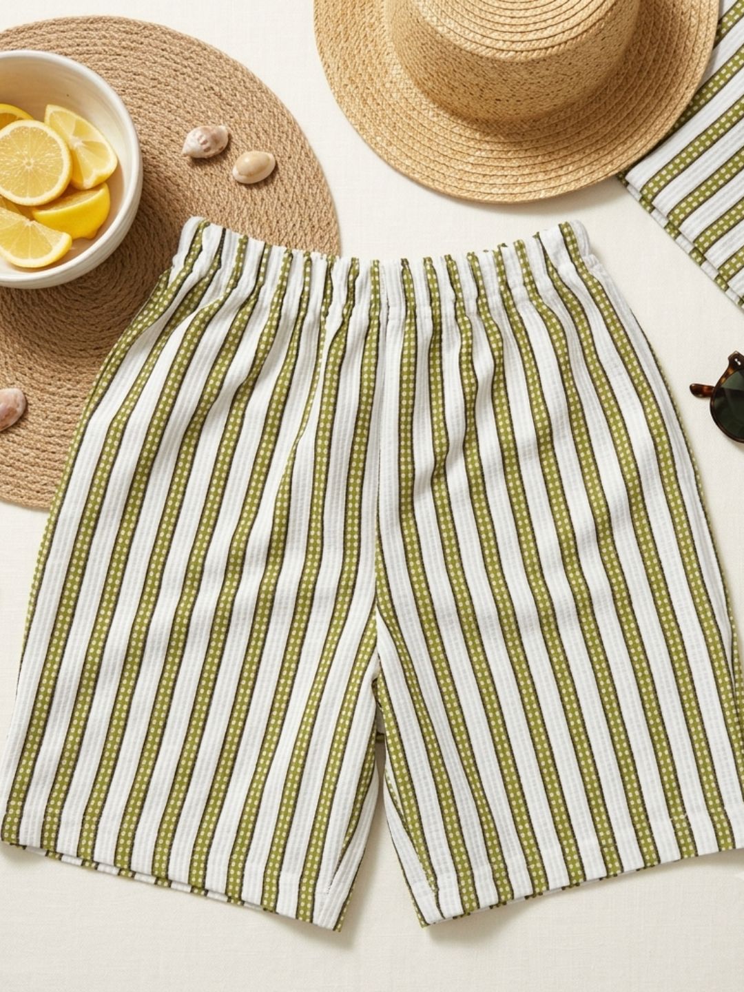 AJ Dezines Green Stripe Cotton Blend Co-Ords Set For Boys