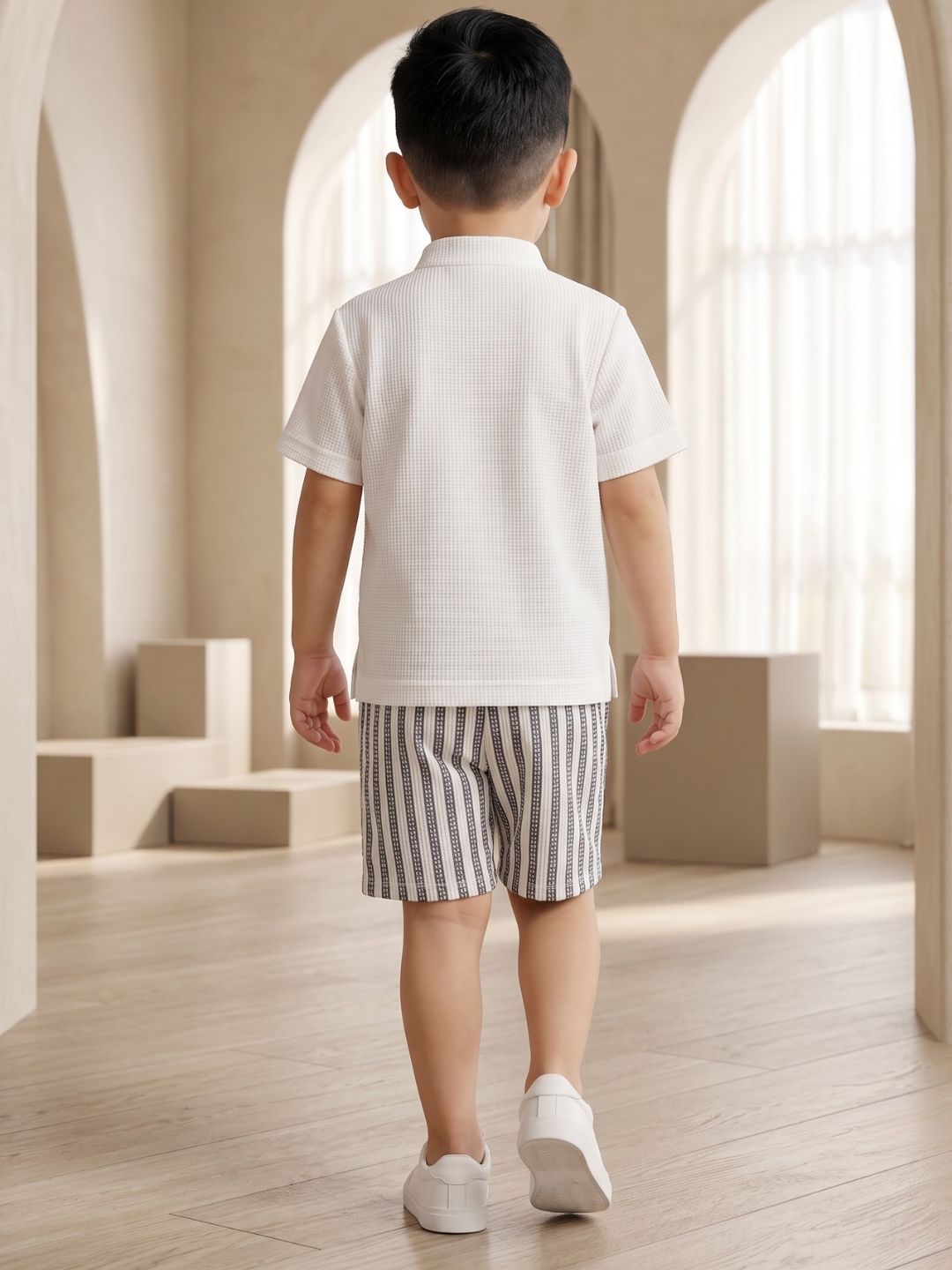 AJ Dezines Grey Stripe Cotton Blend Casual Wear Sibling Co-Ord Set for Kids | Matching Brother & Sister Outfit