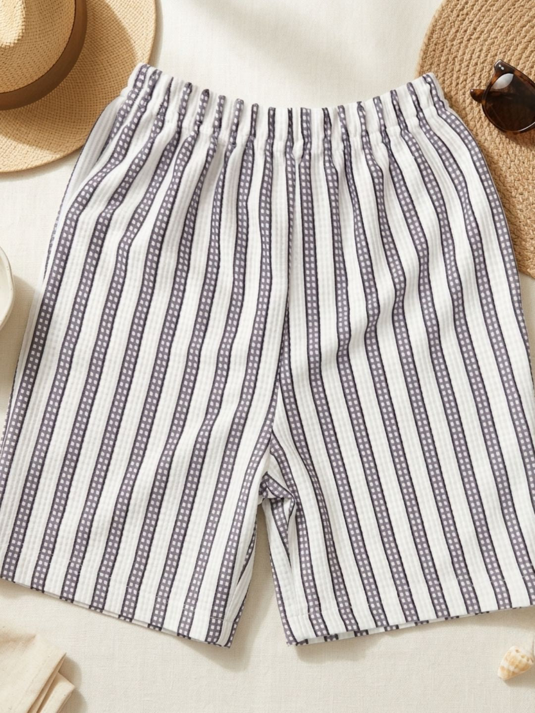 AJ Dezines Grey Stripe Cotton Blend Co-Ords Set For Boys