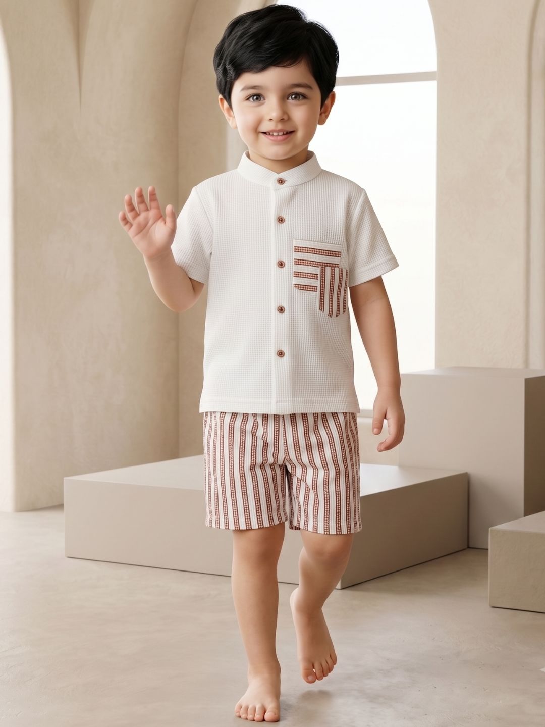 AJ Dezines Orange Stripe Cotton Blend Casual Wear Sibling Co-Ord Set for Kids | Matching Brother & Sister Outfit