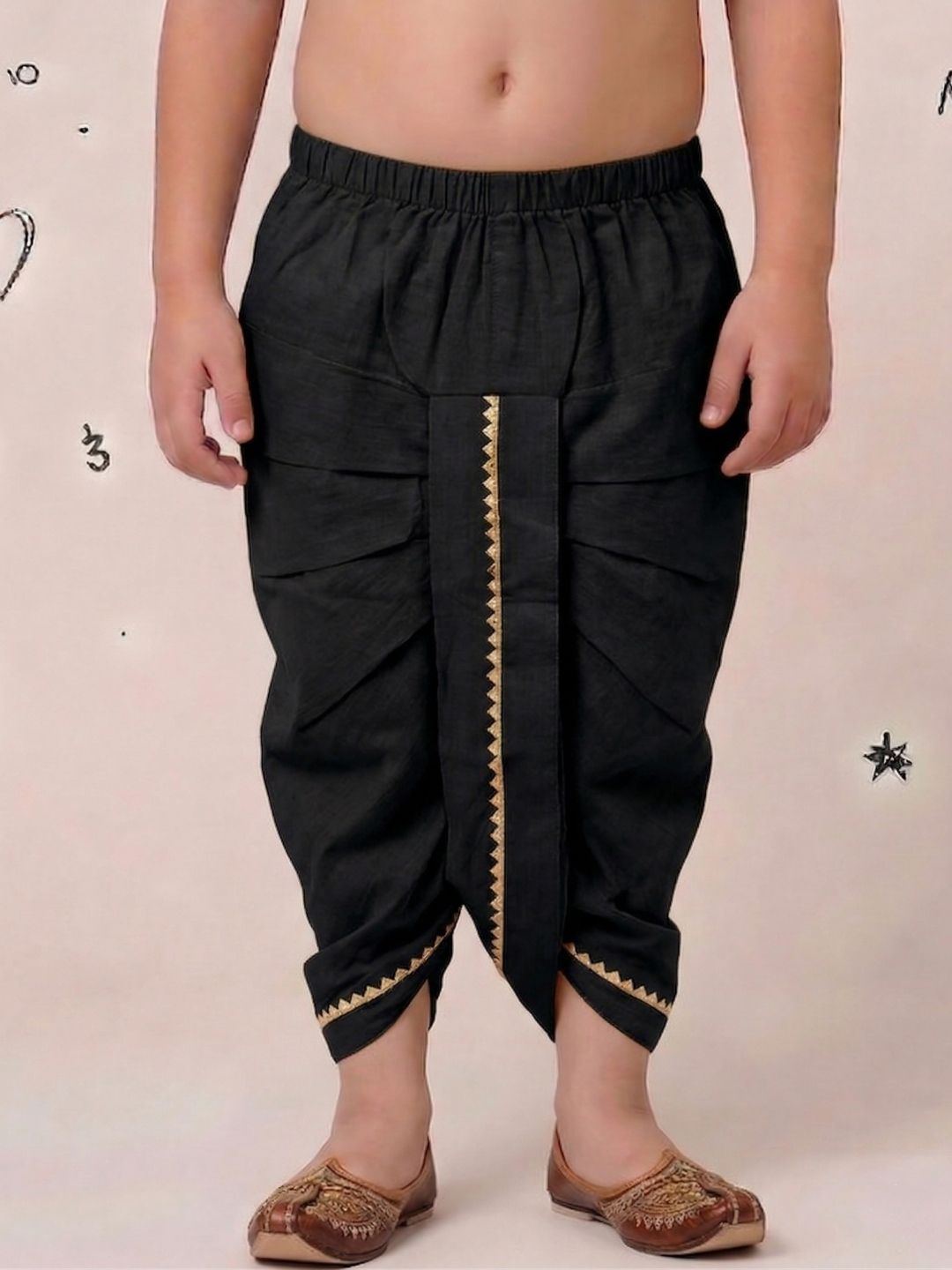 Black Solid with Gotta Lace Pure Cotton Traditional Ethnic Wear Dhoti For Kids Boys