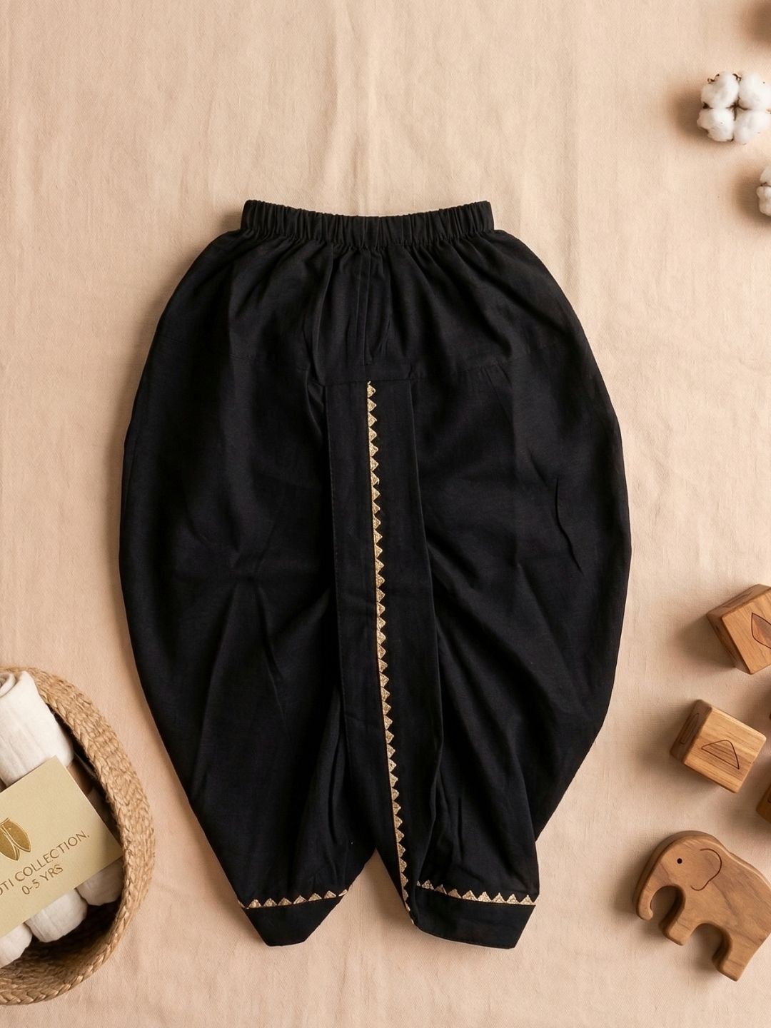 Black Solid with Gotta Lace Pure Cotton Traditional Ethnic Wear Dhoti For Kids Boys