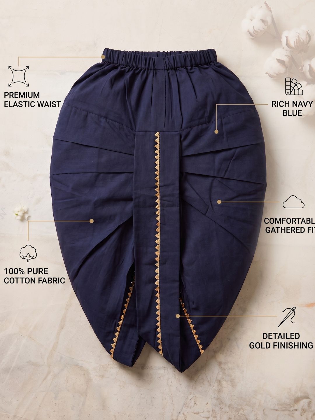 Navy blue Solid Cotton Dhoti For Boys