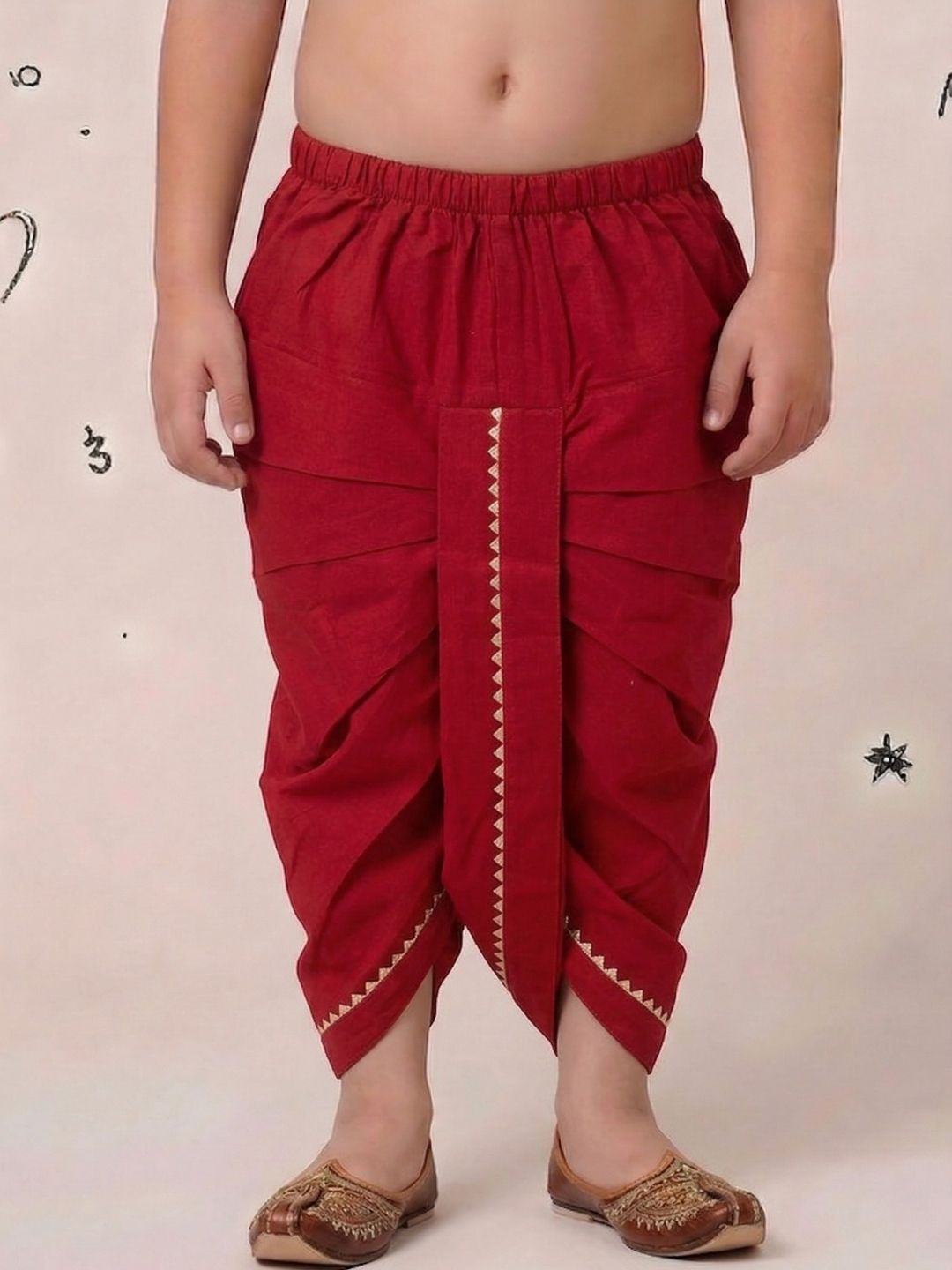 Red Solid with Gotta Lace Pure Cotton Dhoti For Boys